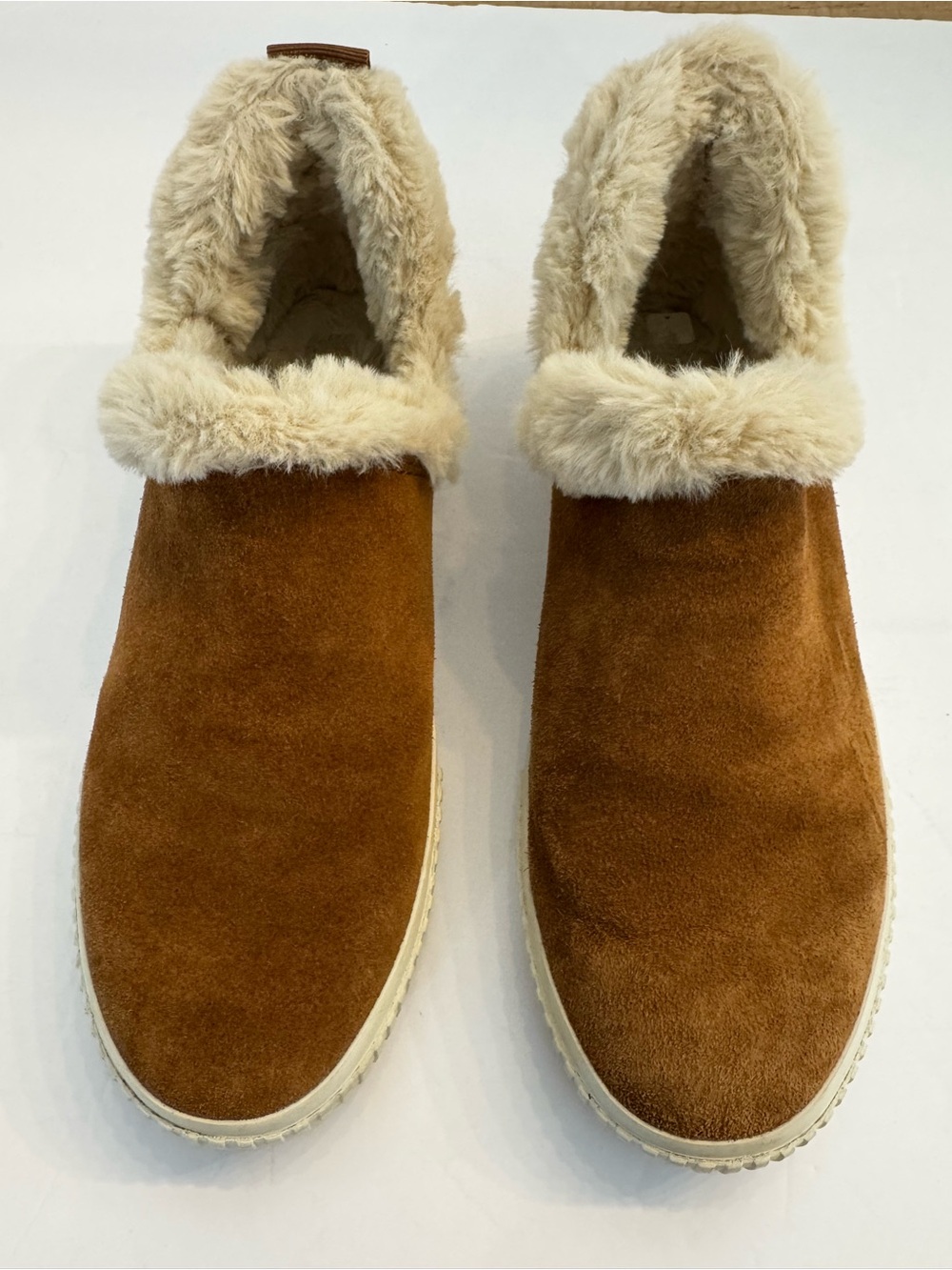 Timberland Skyla Bay Warm Slip-On Chestnut Suede Ankle Booties Faux Fur Lining